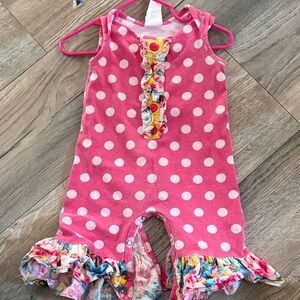 Ricrac & ruffles Pink Polka Dot Baby Romper 3m